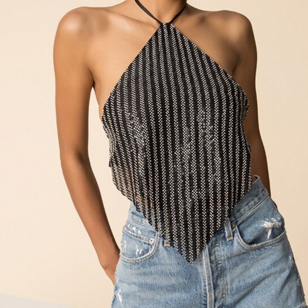 Superdown X Draya Michele Black Bedazzled Halter Top